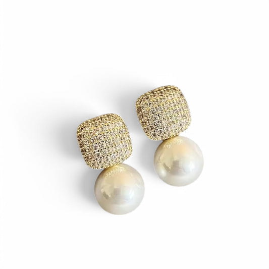 Elegant Square Pearl Pendant Earrings.