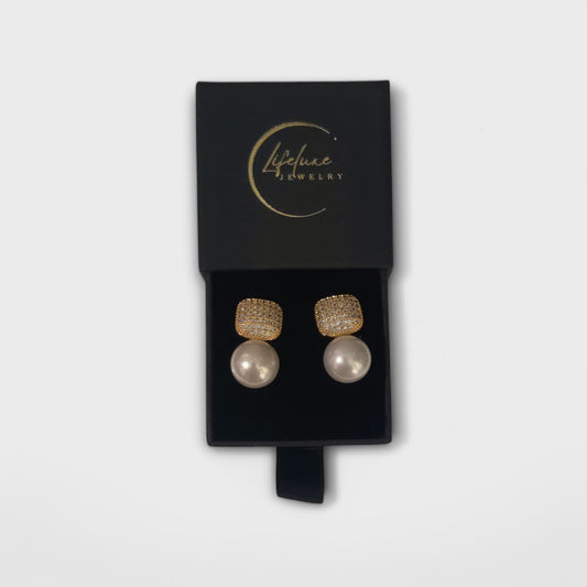 Elegant Square Pearl Pendant Earrings.