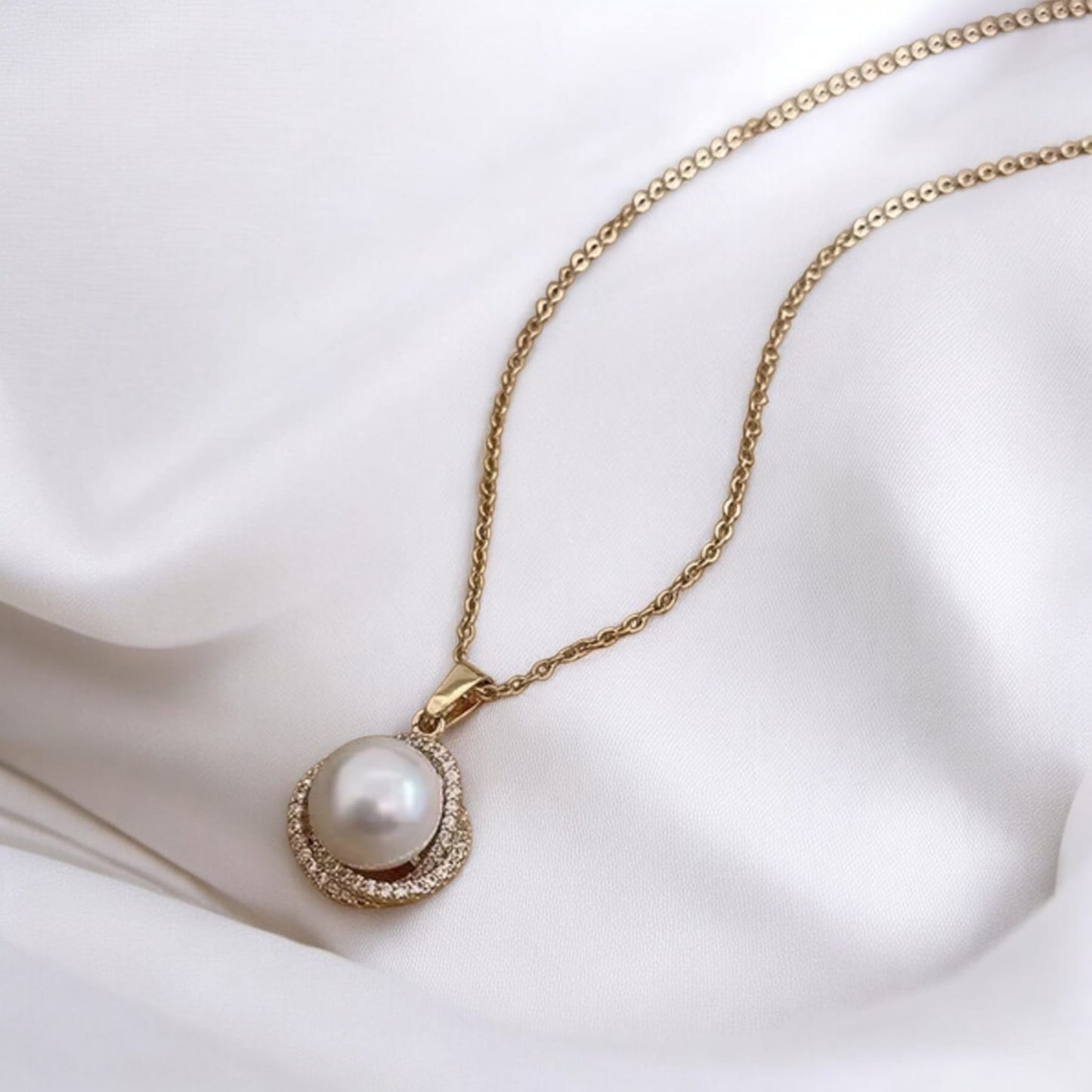 Parisian Swirl Pearl Earrings and necklace stainless steel Set